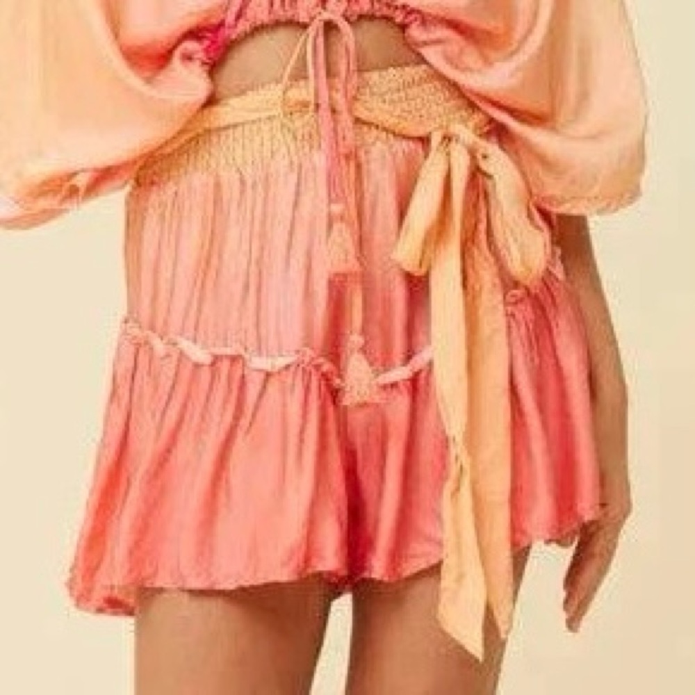 NWT Surf Gypsy shorts Sunset skort peach ombré hand dye tie elastic waist $62
